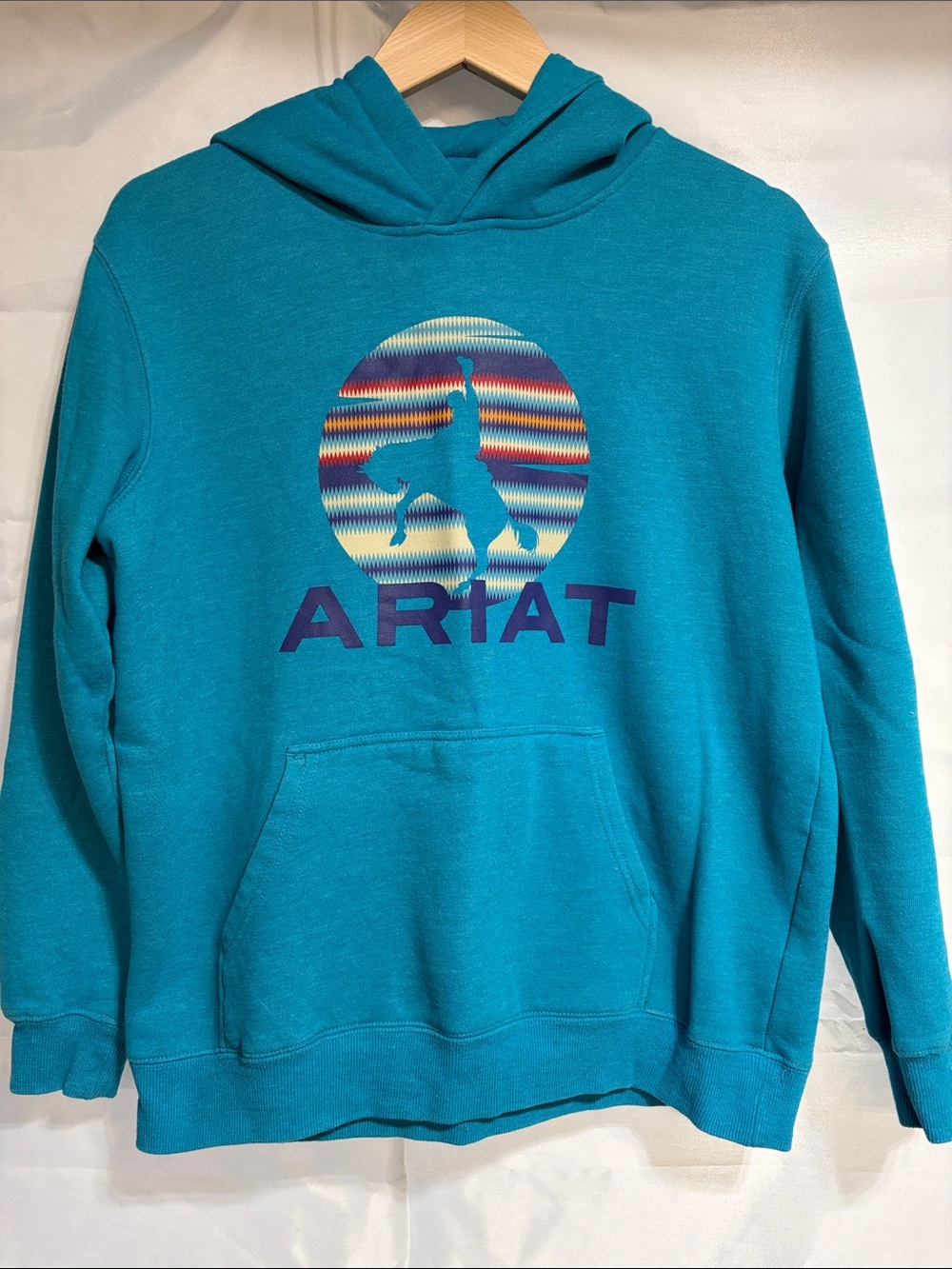 Ariat Turquoise Pullover Hoodie with Multicolor Southwestern Logo